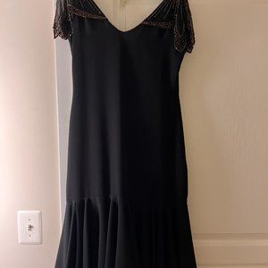 1920s-inspired Beaded Black Chiffon Midi Dresses